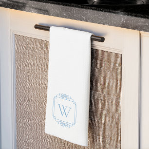 Linge De Cuisine Bleu Monogramme simple cadre classique