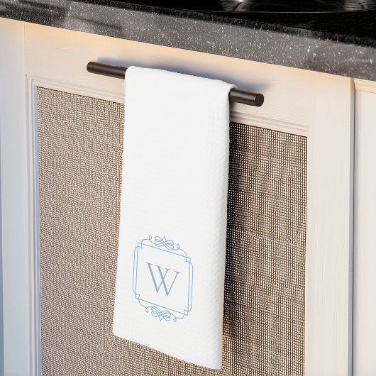 Linge De Cuisine Bleu | Monogramme simple cadre classique