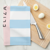 Linge De Cuisine Bleu, Motif rayé, Lignes, Votre Nom (Quart Plié)