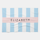 Linge De Cuisine Bleu, Motif rayé, Lignes, Votre Nom (Horizontal)