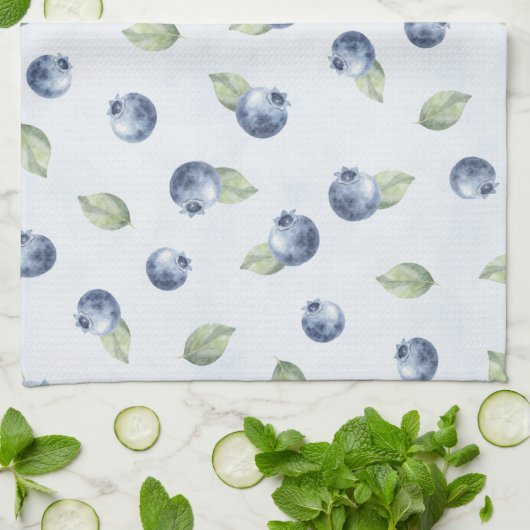 Linge De Cuisine Bleu Myrtilles Fruit   (Plié)
