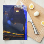 Linge De Cuisine Bleu Noël blanc arbres vacances (Quart Plié)