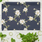 Linge De Cuisine Bleu Nuit Blanc Floral (Plié)