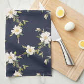 Linge De Cuisine Bleu Nuit Blanc Floral (Quart Plié)