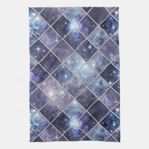 Linge De Cuisine Bleu Nuit Céleste Diamant Treillis Étoile
