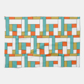 Linge De Cuisine Bleu Orange Gold Retro Motif de bloc couleur (Horizontal)