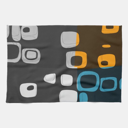 Linge De Cuisine Bleu, orange, gris rétro Art Abstrait (Horizontal)