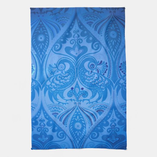 Linge De Cuisine Bleu Oriental Peacock Birds (Vertical)