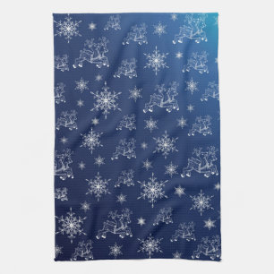 Linge De Cuisine bleu,renne, étoile, étoiles, flocon de neige, noël