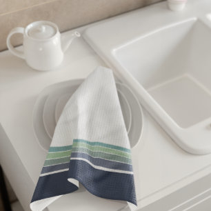 Linge De Cuisine Bleu rétro/mod et vert rayé