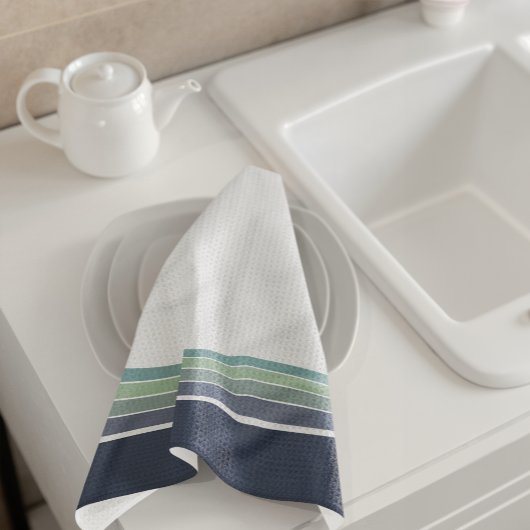 Linge De Cuisine Bleu rétro/mod et vert rayé