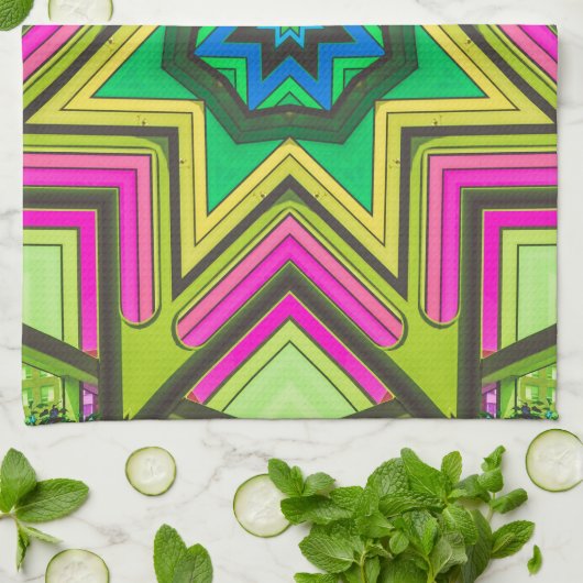 Linge De Cuisine Bleu rose Abstrait (Plié)