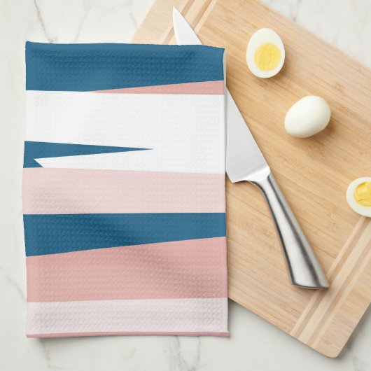 Linge De Cuisine Bleu rose et blanc Abstrait (Quart Plié)