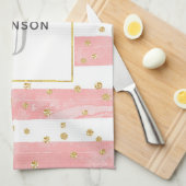 Linge De Cuisine Bleu rose | Faux Gold Confetti Monogramme (Quart Plié)