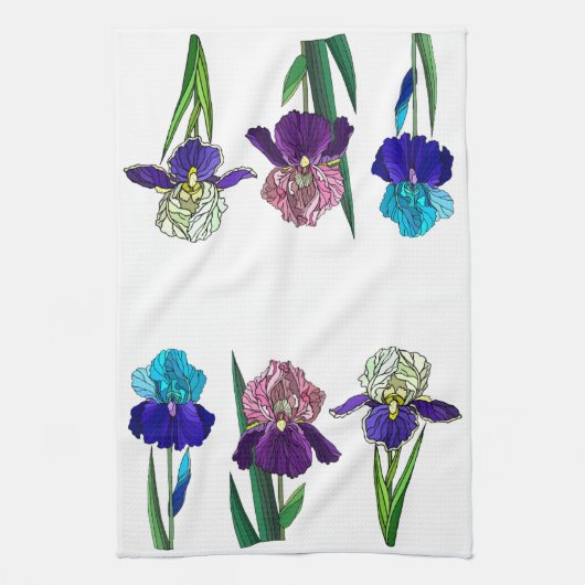 Linge De Cuisine Bleu, Rose, Purple Irises (Vertical)