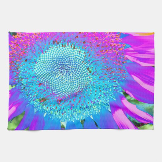 Linge De Cuisine Bleu rose rétro tournesol funky photo (Horizontal)