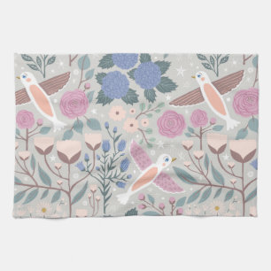 Linge De Cuisine Bleu rose vintage Joli Oiseaux motifs floraux Art