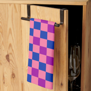Linge De Cuisine Bleu Rose Violet Motif à Carreaux Design