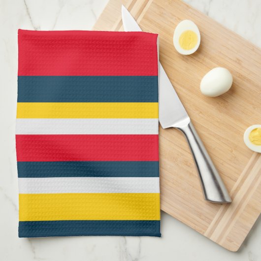 Linge De Cuisine Bleu Rouge Jaune (Quart Plié)