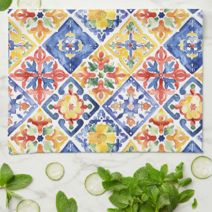 Linge De Cuisine Bleu Rouge Jaune Floral Abstrait Cinco de Mayo