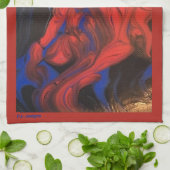 Linge De Cuisine Bleu rouge noir blanc acrylique Abstraite (Plié)