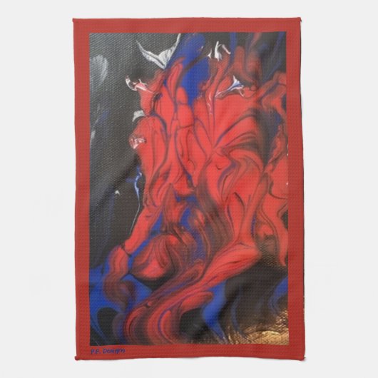 Linge De Cuisine Bleu rouge noir blanc acrylique Abstraite (Vertical)