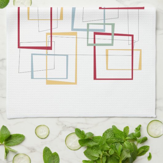 Linge De Cuisine Bleu Rouge Vert Jaune Carré Mi-siècle Rétro (Plié)