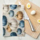 Linge De Cuisine Bleu rustique et Citrouilles neutres (Quart Plié)