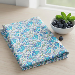 Linge De Cuisine Bleu Tender Joli Fleurs Motif
