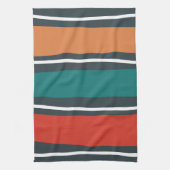 Linge De Cuisine Bleu terre cuite rouge blanc ondes rétro (Vertical)