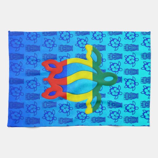 Linge De Cuisine Bleu Tiki de Rasta Honu (Horizontal)