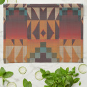 Linge De Cuisine Bleu turquoise Beige Rouge foncé Art Tribal Brown  (Plié)