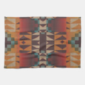 Linge De Cuisine Bleu turquoise Beige Rouge foncé Art Tribal Brown  (Horizontal)