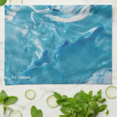 Linge De Cuisine Bleu Turquoise blanc Abstrait acrylique (Plié)