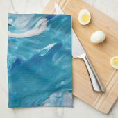 Linge De Cuisine Bleu Turquoise blanc Abstrait acrylique (Quart Plié)