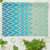 Linge De Cuisine Bleu turquoise, turquoise et vert Zigzags (Plié)