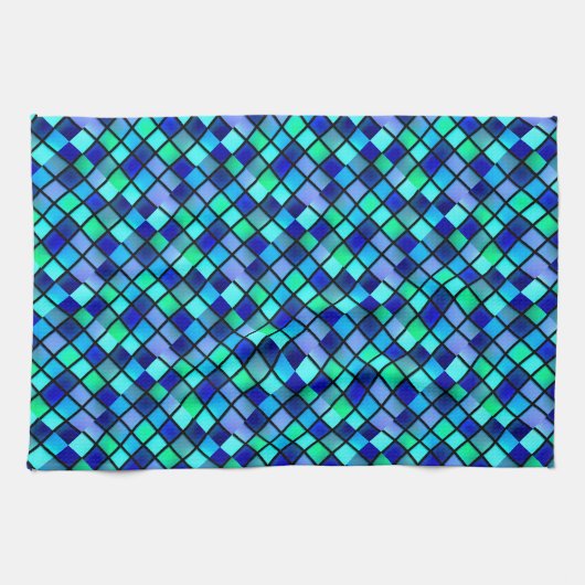 Linge De Cuisine Bleu Turquoise Vert Violet Vitrail Art (Horizontal)
