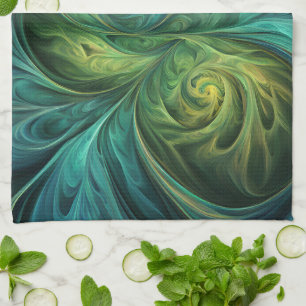 Linge De Cuisine Bleu vert AI Motif fractal