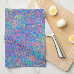 Linge De Cuisine Bleu, Vert citron, Violet, Motif à percussion oran