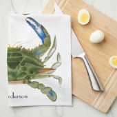 Linge De Cuisine Bleu Vert Crabe Côtière Nautique (Quart Plié)