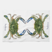 Linge De Cuisine Bleu Vert Crabe Côtière Nautique (Horizontal)