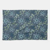 Linge De Cuisine Bleu Vert Floral Motif Amusant Chic Nom (Horizontal)