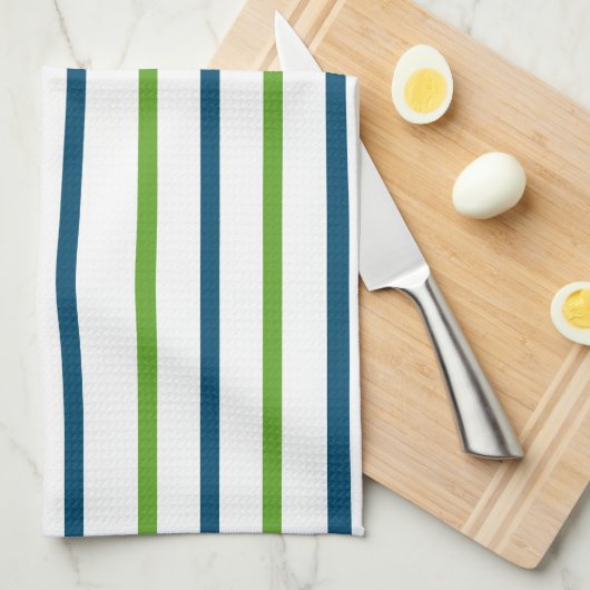 Linge De Cuisine Bleu Vert rayé (Quart Plié)