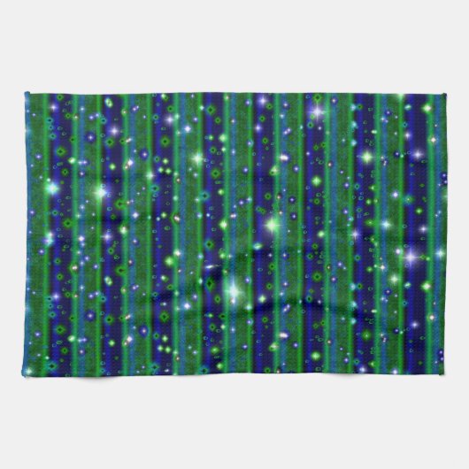 Linge De Cuisine Bleu vert rayures avec étoiles et Raindrops (Horizontal)