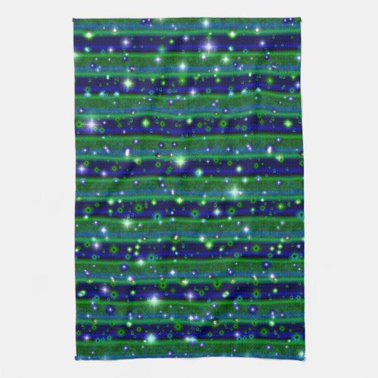 Linge De Cuisine Bleu vert rayures avec étoiles et Raindrops (Vertical)