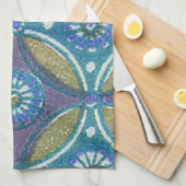 Linge De Cuisine Bleu vert Rustique Boho Motif circulaire géométriq (Quart Plié)