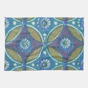 Linge De Cuisine Bleu vert Rustique Boho Motif circulaire géométriq