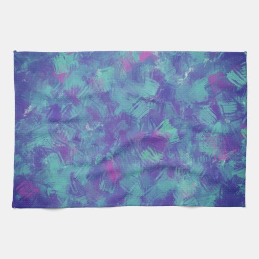 Linge De Cuisine Bleu violet Abstrait Brush Strokes Design (Horizontal)