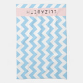Linge De Cuisine Bleu Zigzag, Bleu Chevron, Vague Motif, Votre Nom (Vertical)