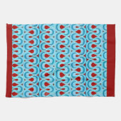 Linge De Cuisine Bleu Zigzag et Ruban Rouge Bonbon - Bordure rouge (Horizontal)